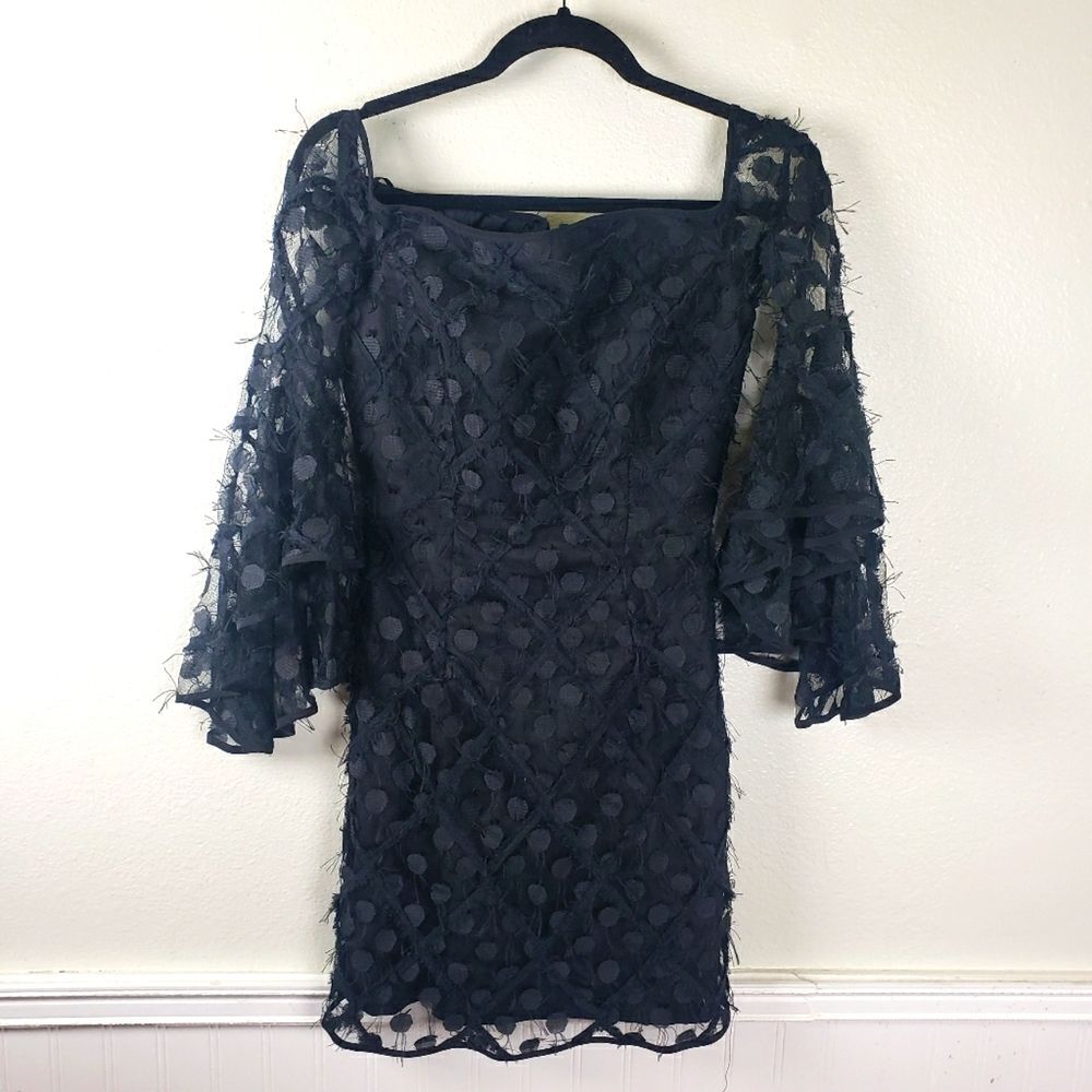 Milly's Womens Short Black Poka Dot Feather Retro Bell Sleeve Cocktail Dress 02